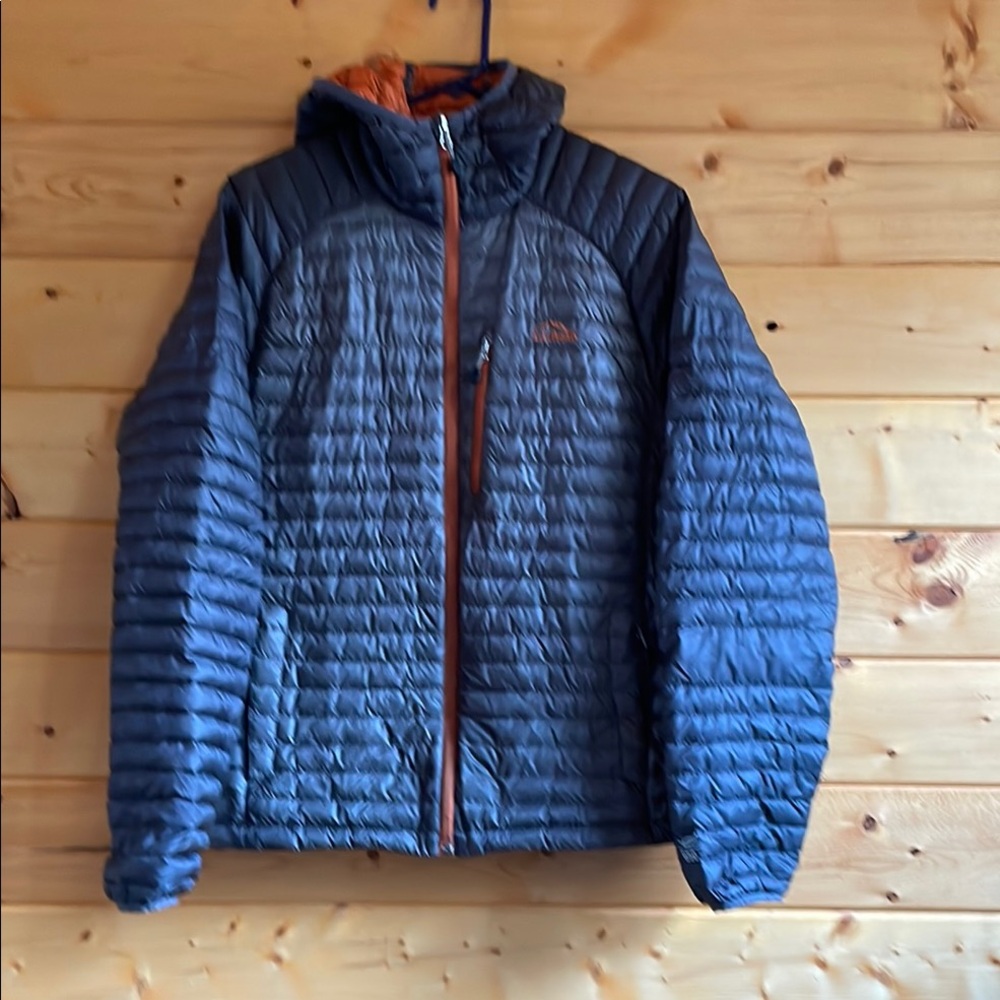 L.L. Bean Black and Orange Puffer Jacket with High Collar
